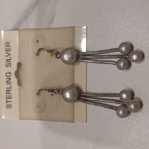 Vintage Sterling Silver Pearl Dangle Earrings